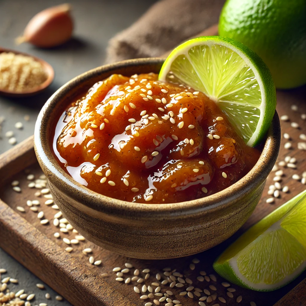 Pikáns és fűszeres chutney lime-mal, szezámmal és fokhagymával