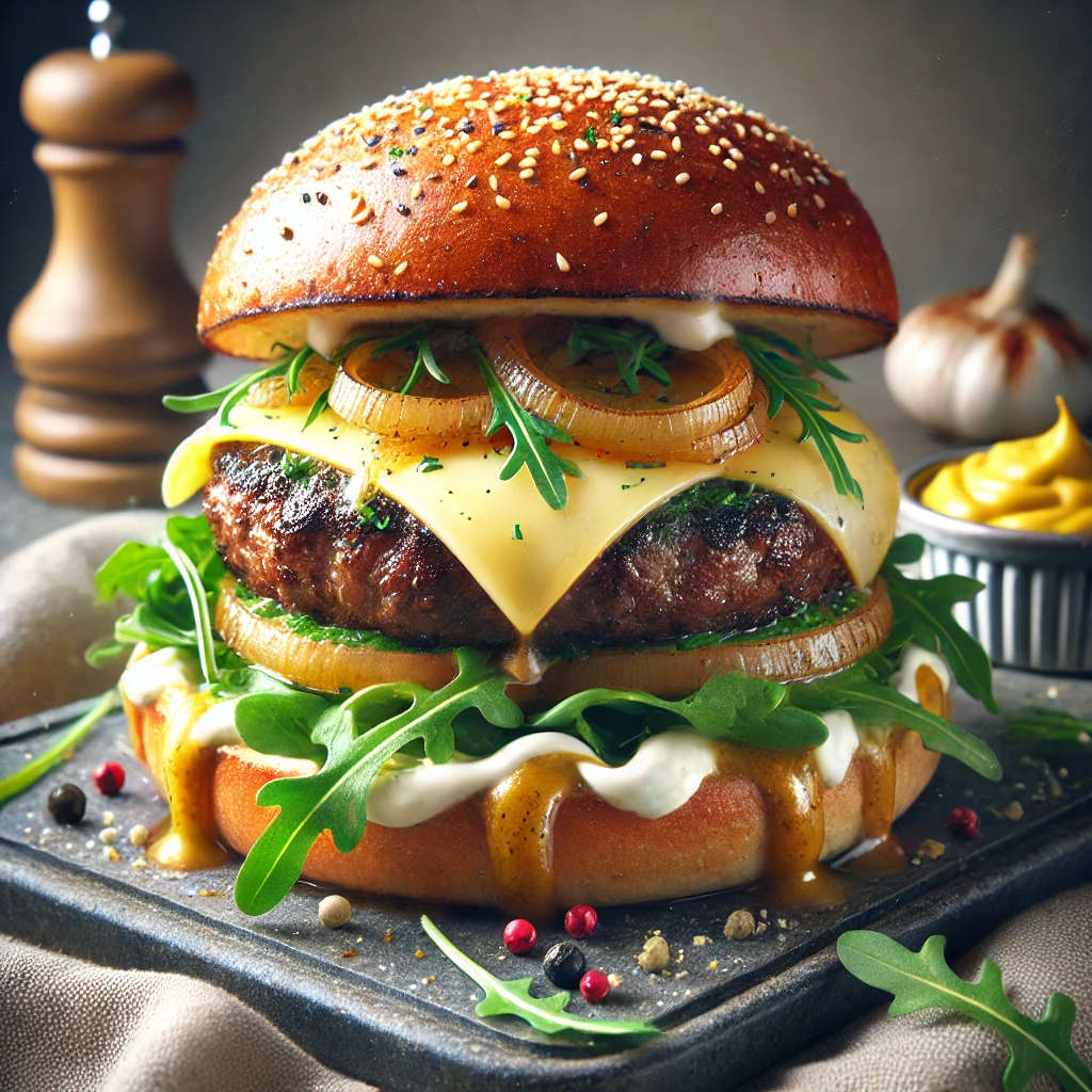 Gourmet hamburger camembert sajttal és dijoni mustárral