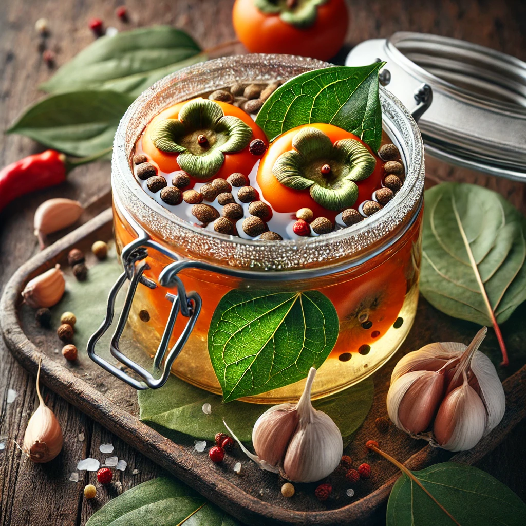 Fűszeres savanyított kaki levelek ecet frissítő ízesítéshez