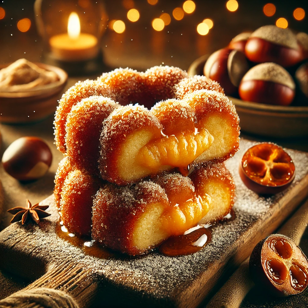 Fahéjas, illatos kürtőskalács gesztenyepürével megbolondítva