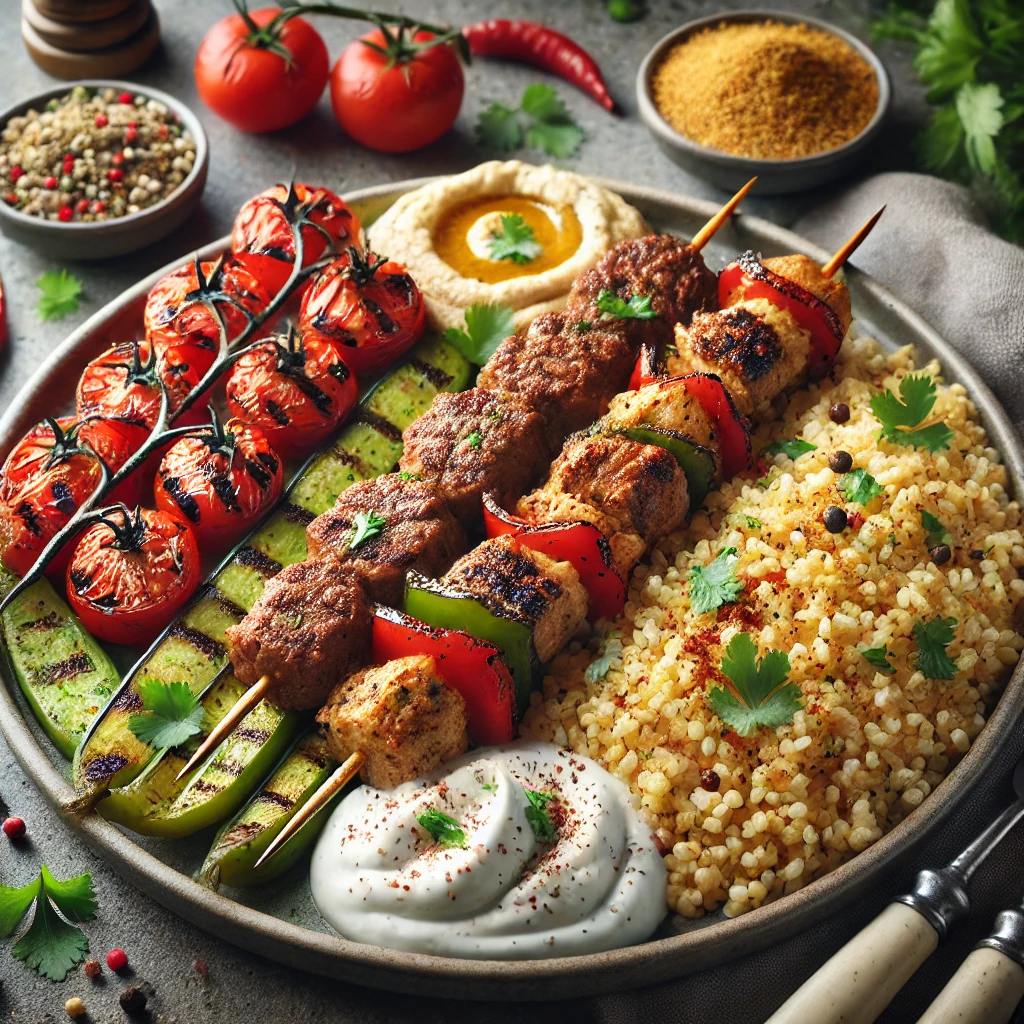 Különleges Gluténmentes Kebab Variációk grillezett húsokkal és fűszeres köretekkel