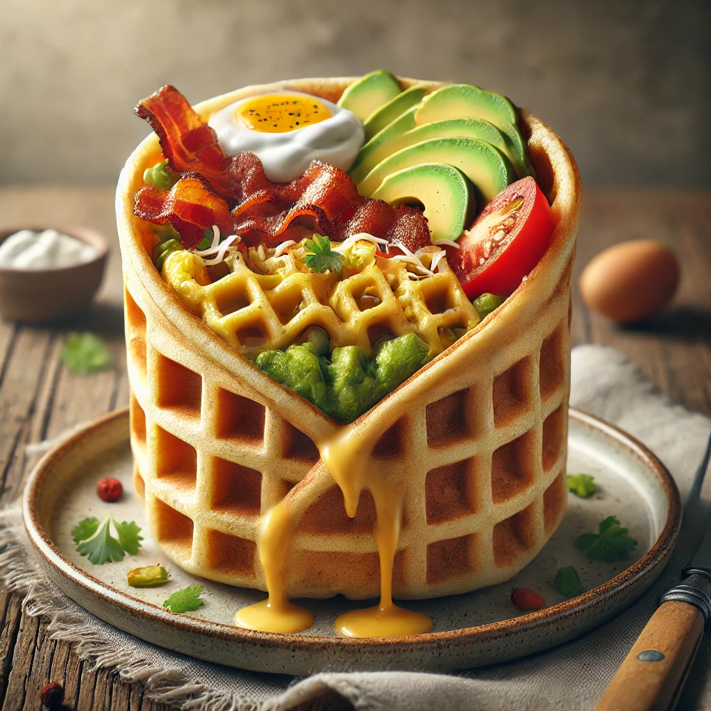 Egyedi és laktató gofri burrito tojással, baconnel és avokádóval