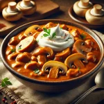 TejszÃ­nes gombapaprikÃ¡s friss petrezselyemmel Ã©s nokedlivel tÃ¡lalva