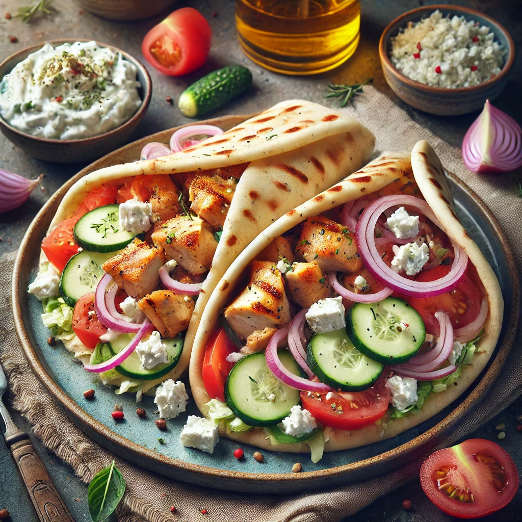Ízletes görög csirkés gyros pitában, tzatziki szósszal