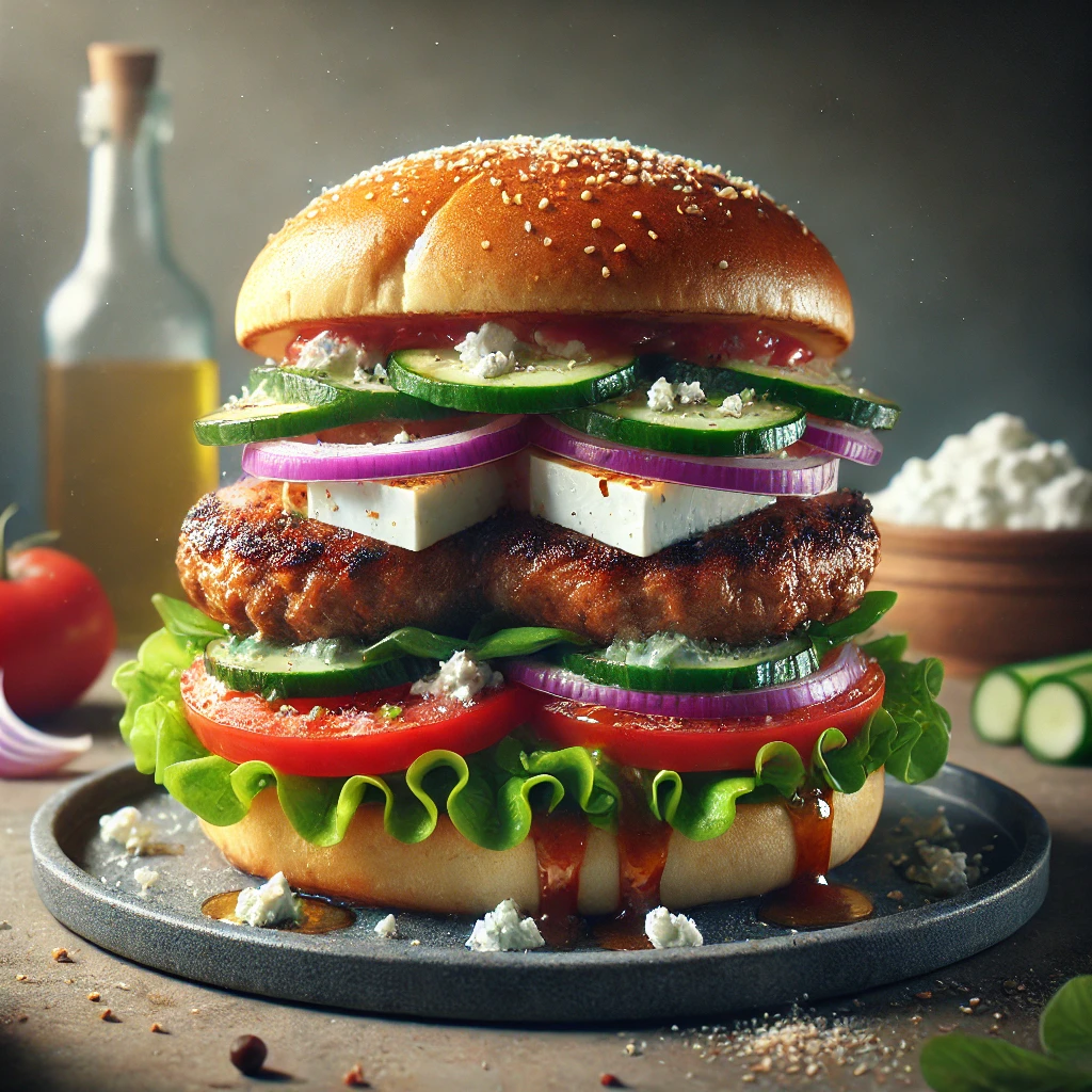 Mediterrán hamburger bárányhússal és feta sajttal