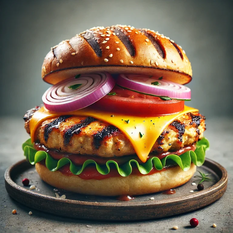 Grillezett csirkés hamburger friss hozzávalókkal