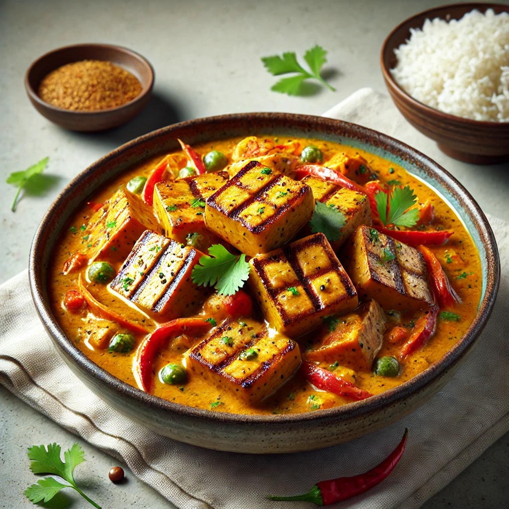 Fűszeres és kókusztejes grillezett tofu curry mártásban
