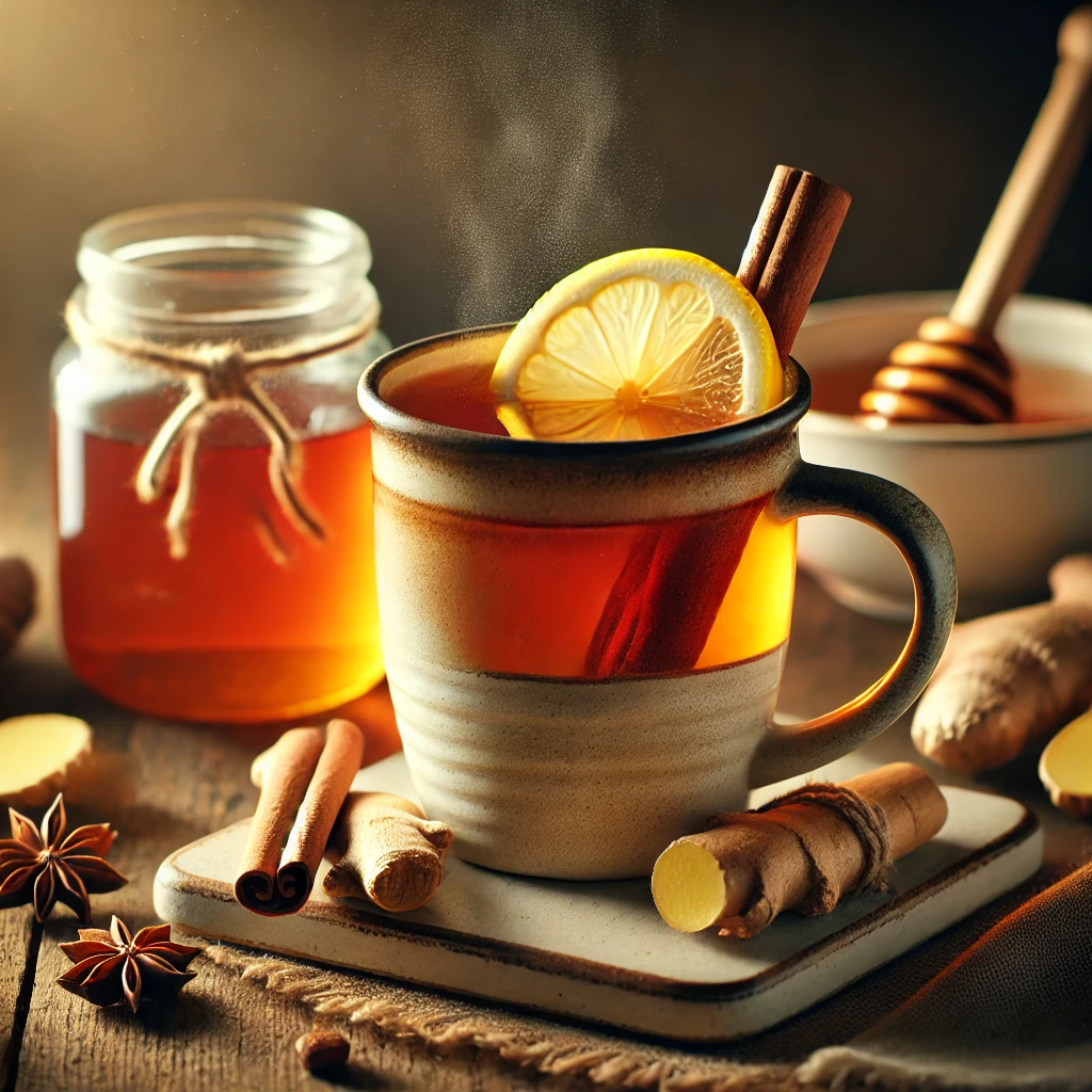 MelegÃ­tÅ Ã©s egÃ©szsÃ©ges fÅ±szeres tea gyÃ¶mbÃ©rrel Ã©s mÃ©zzel