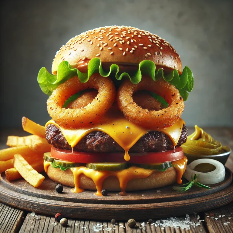 Hagymás sajtos hamburger szaftos húspogácsával és karamellizált hagymával