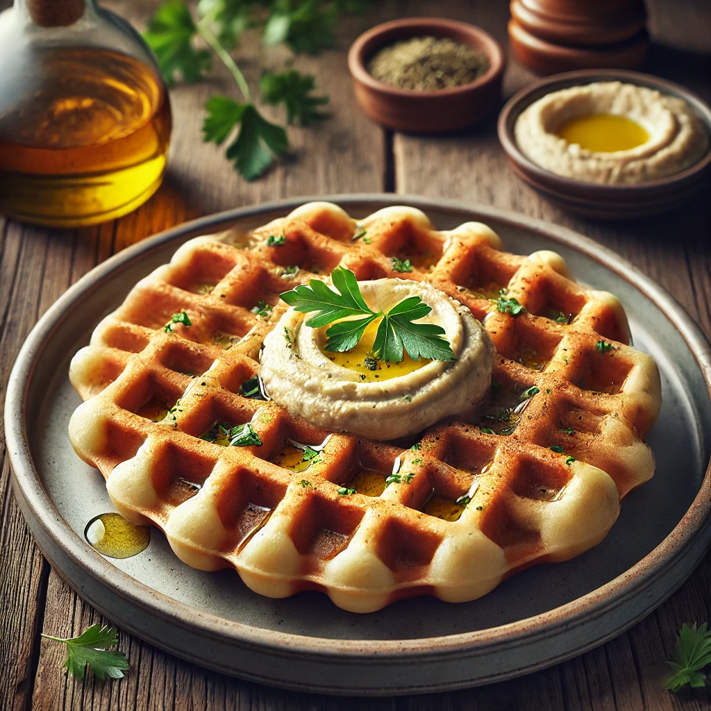Csicseriborsó alapú hummusszal készült sós gofri