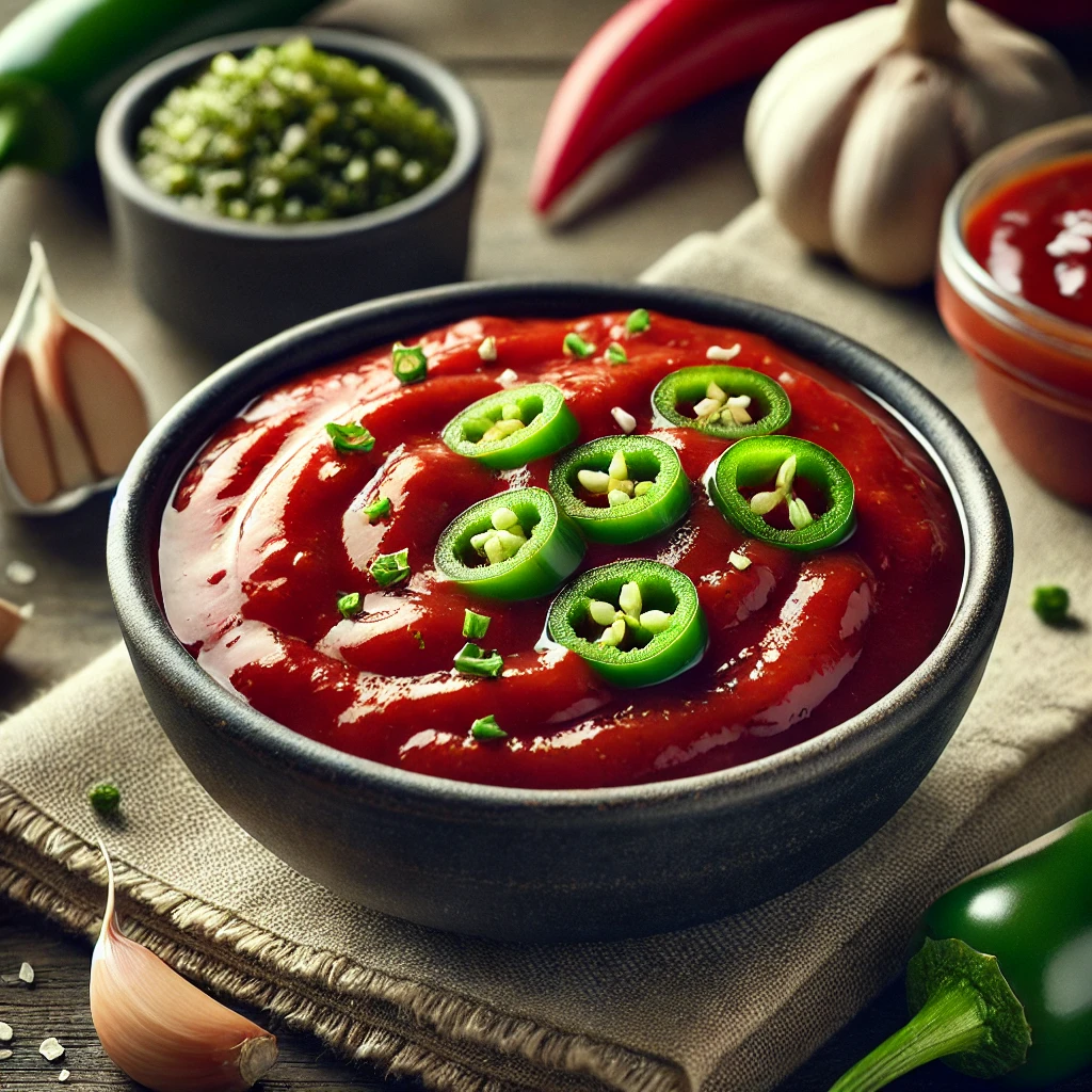 Pikáns jalapeños fokhagymás paradicsommártás tésztákhoz és grillezett ételekhez