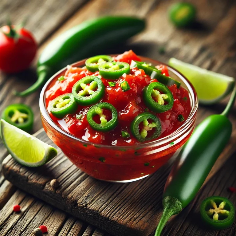 Jalapeños lime paradicsommártás tálalva