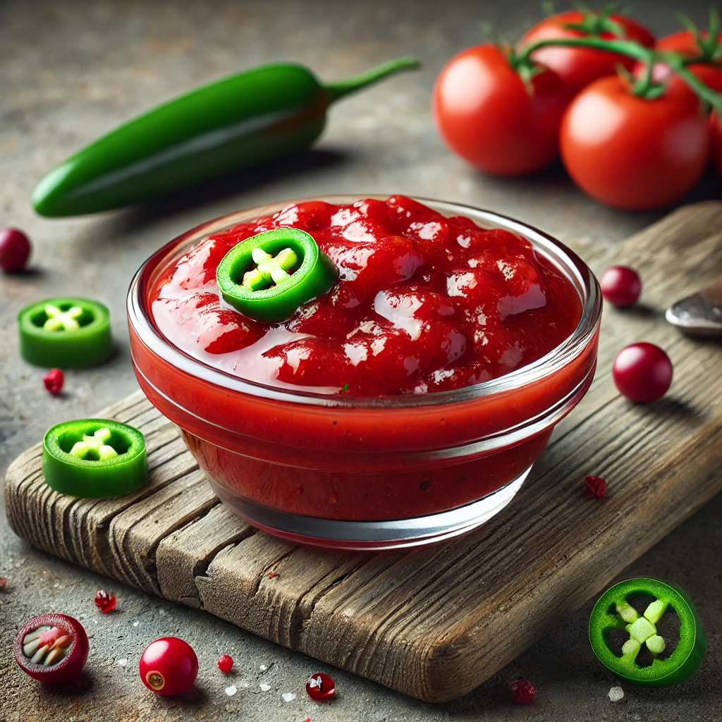Friss, csípős jalapeños vörösáfonyás paradicsomszósz házilag