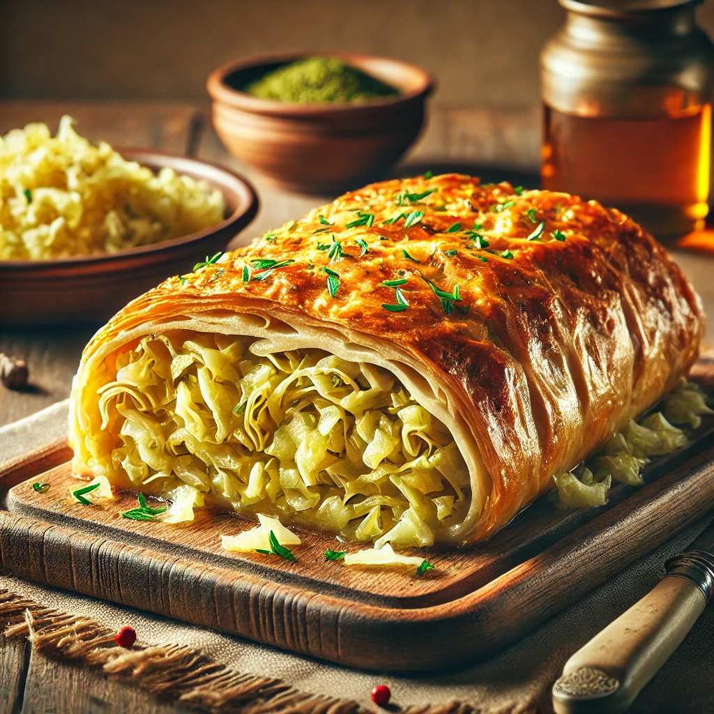 Ropogós rétes fűszeres dinsztelt káposztával