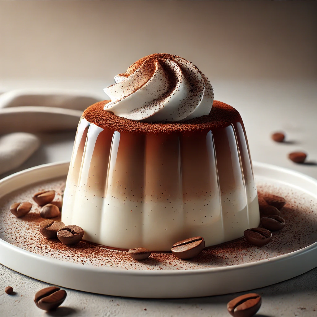 Krémes és lágy panna cotta kávéval és friss tejszínhabbal