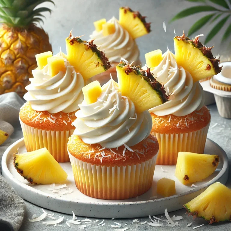 Kókuszos-ananászos cupcake tálalva