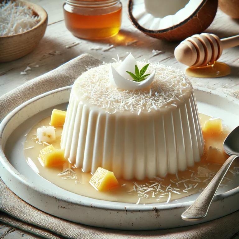 Kókuszos panna cotta tálalva