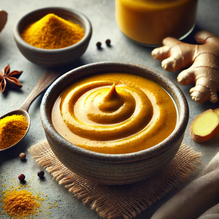 Kókusztejes curry gyömbérszósz tálalva