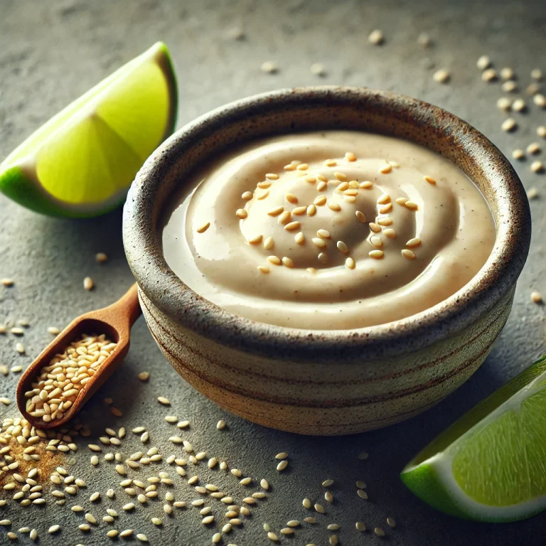 Kókusztejes-lime-os szezámmártás tálalva