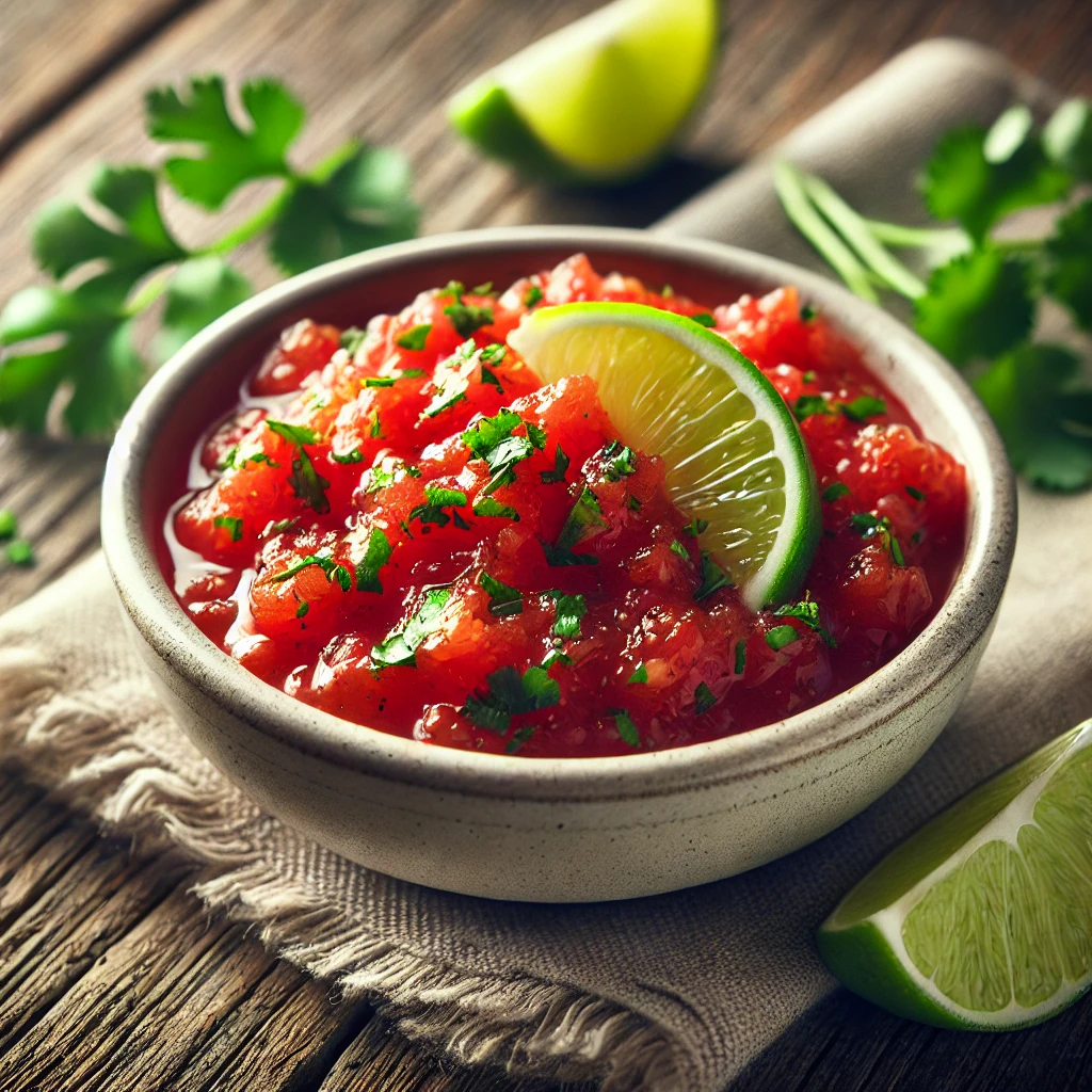 Friss korianderes paradicsomsalsa lime-mal
