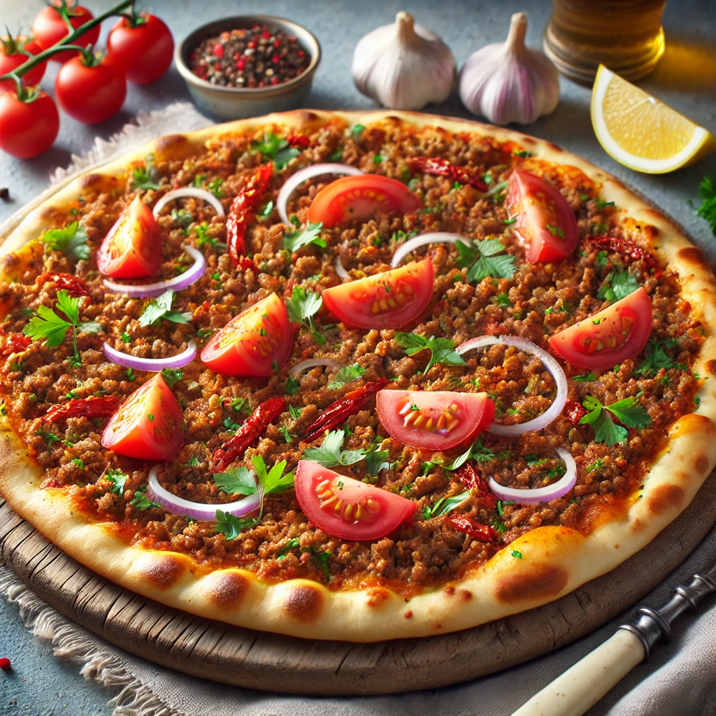 Fűszeres húsos török lapos pizza friss citrommal