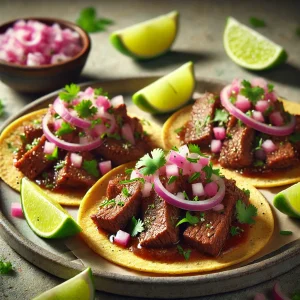 Autentikus mexikói Lengua Taco lassan főtt marhanyelvvel és friss zöldségekkel