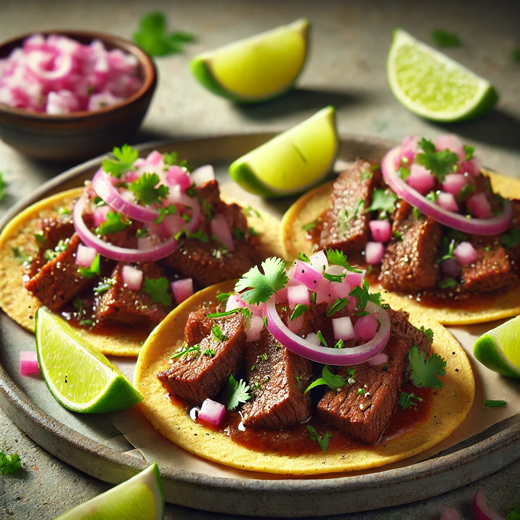 Autentikus mexikói Lengua Taco lassan főtt marhanyelvvel és friss zöldségekkel