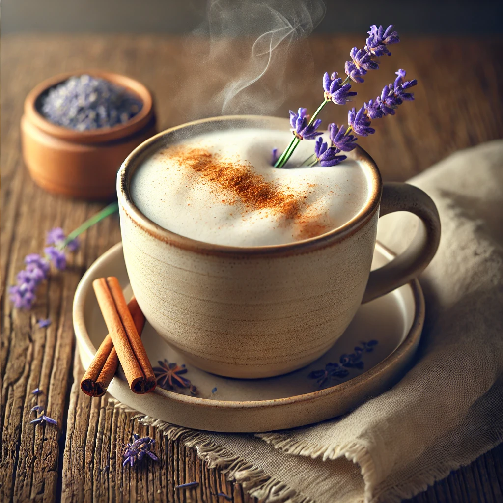 Illatos, meleg levendulás chai latte fűszerekkel és tejhabbal