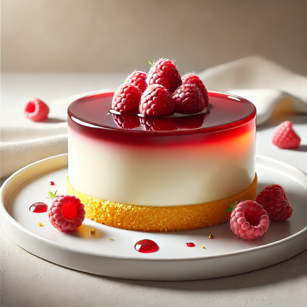 Krémes panna cotta málnás öntettel és ropogós kekszalappal