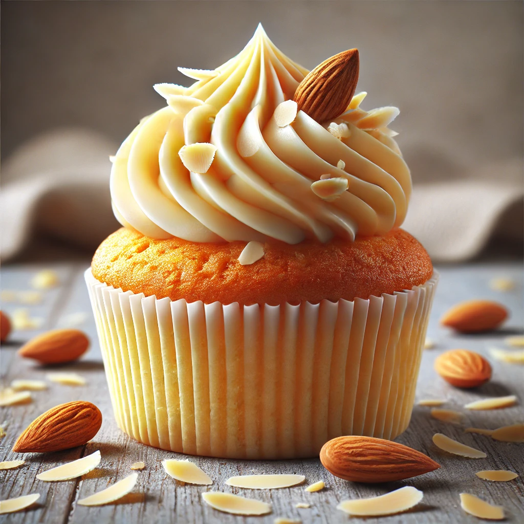 Gazdag mandulás ízvilágú marcipános cupcake lágy krémmel