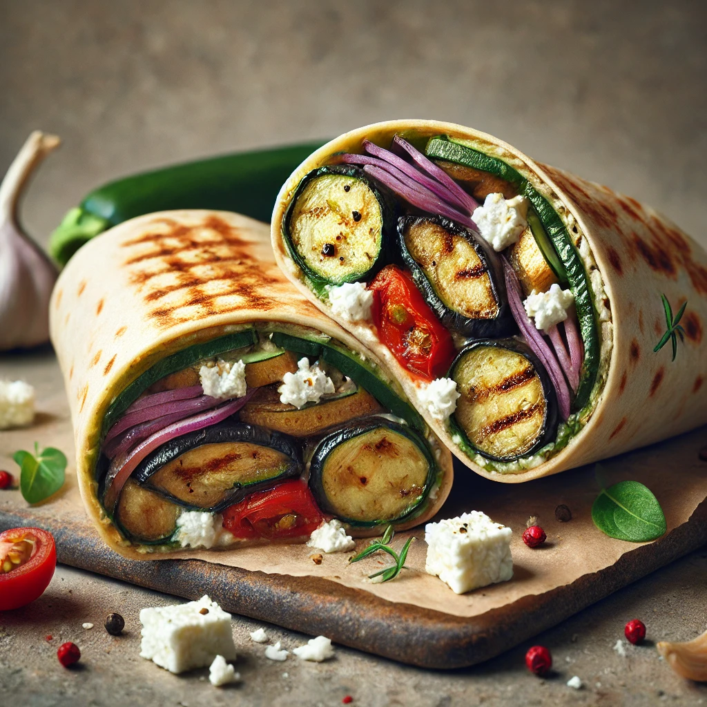 Grillezett padlizsános, cukkinis és fetás wrap