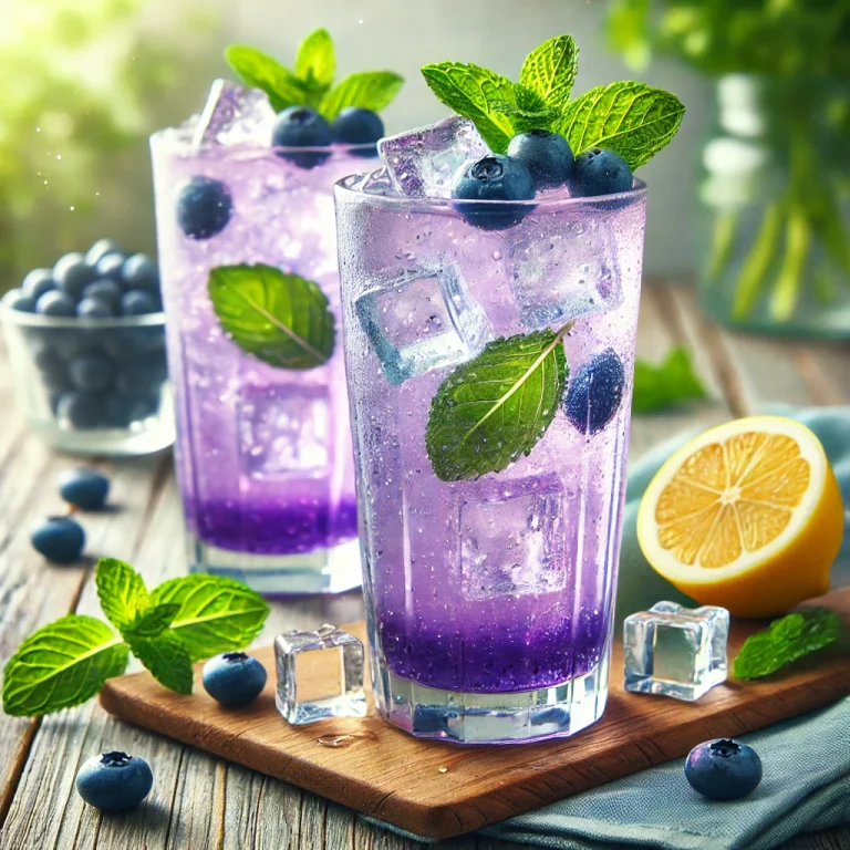 Mentás-áfonyás limonádé tálalva