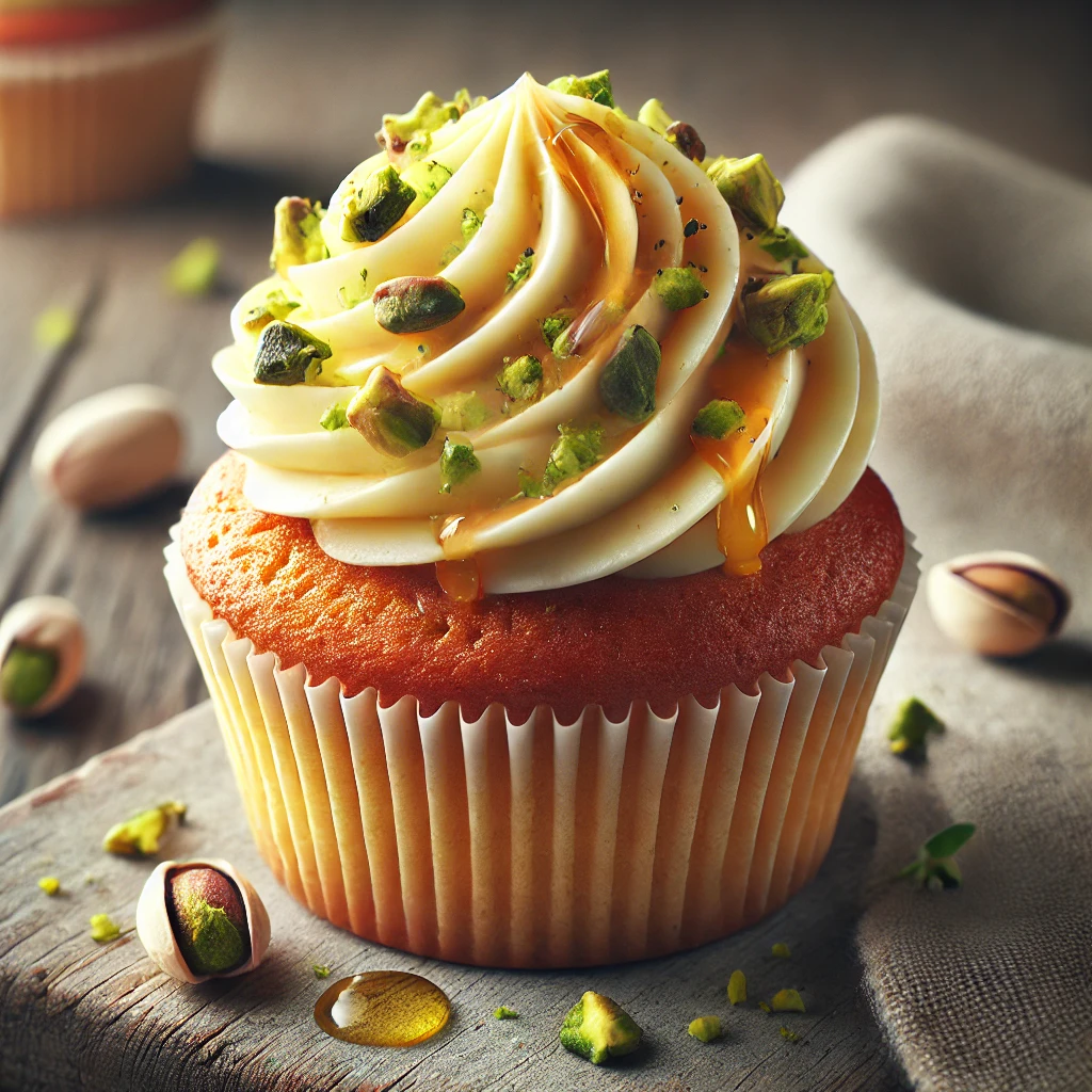 Gazdag és különleges mézes-pisztáciás cupcake lágy krémmel