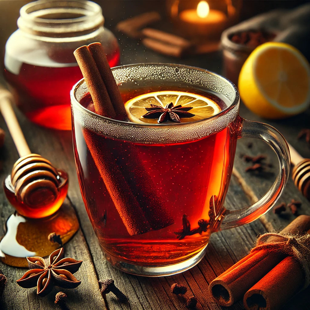Meleg, fűszeres tea mézzel és szegfűszeggel