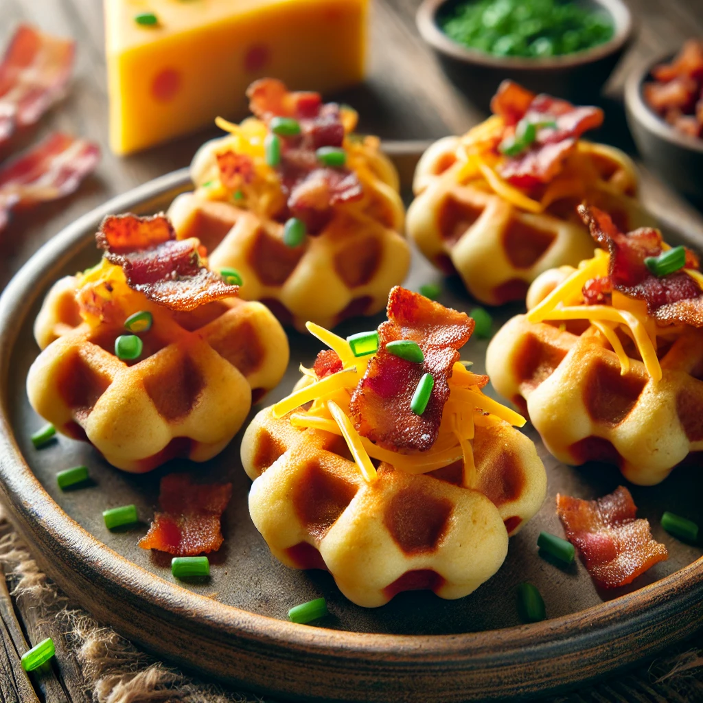Ropogós mini gofri bacon darabokkal és sajttal