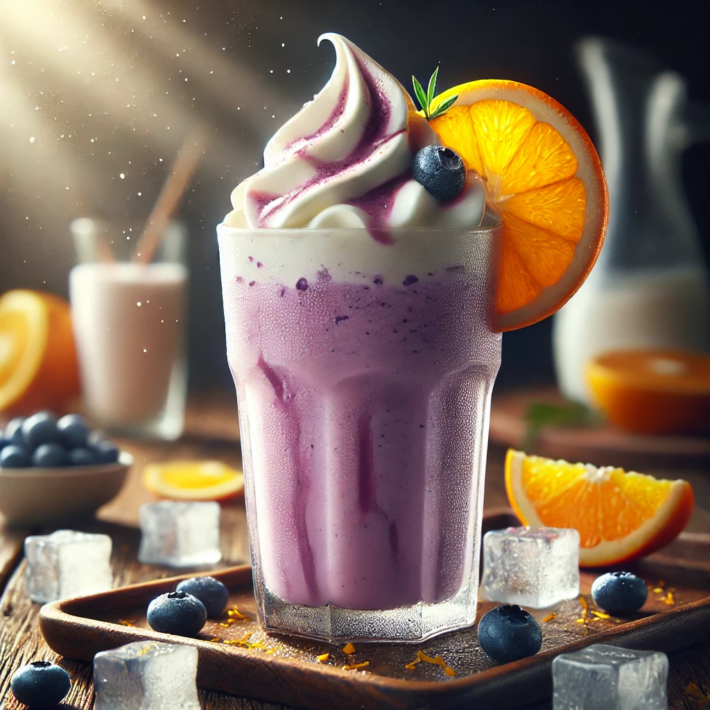 Frissítő, jeges frappé narancs és áfonya ízzel