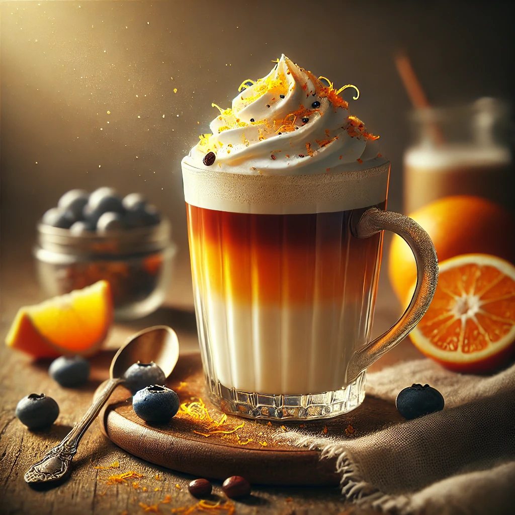 Krémes, gyümölcsös latte narancs és áfonya ízzel
