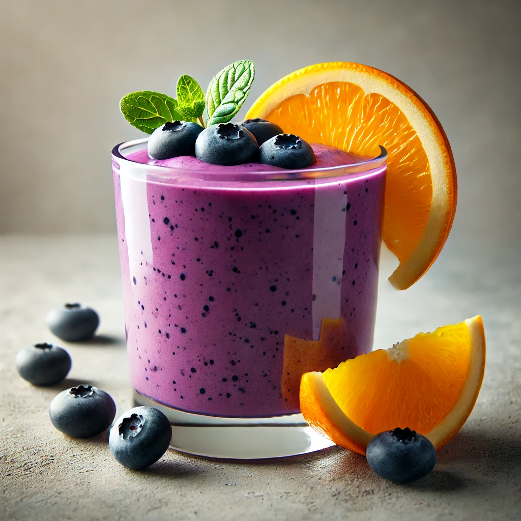 Frissítő és tápláló smoothie narancslével és áfonyával