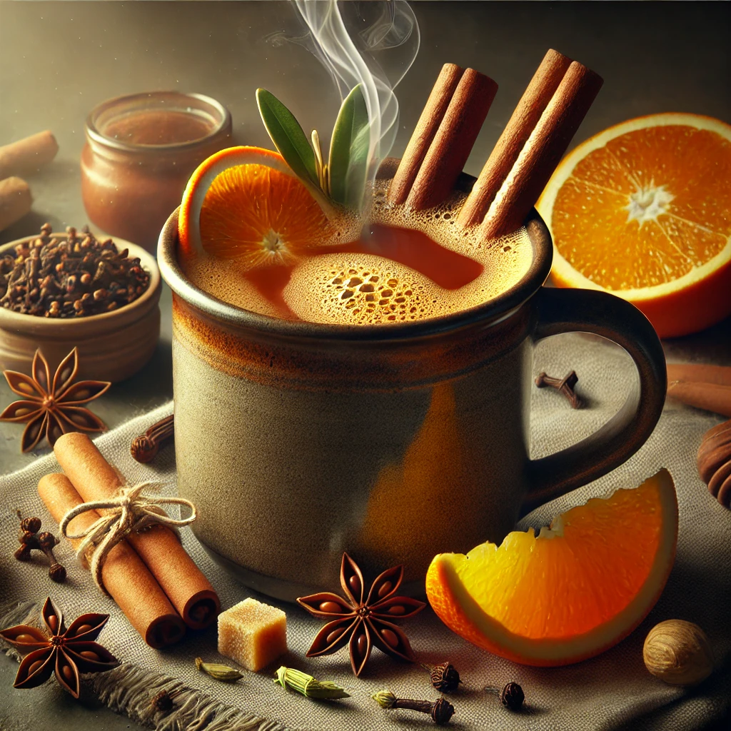 Fűszeres és illatos chai tea narancshéjjal és tejjel