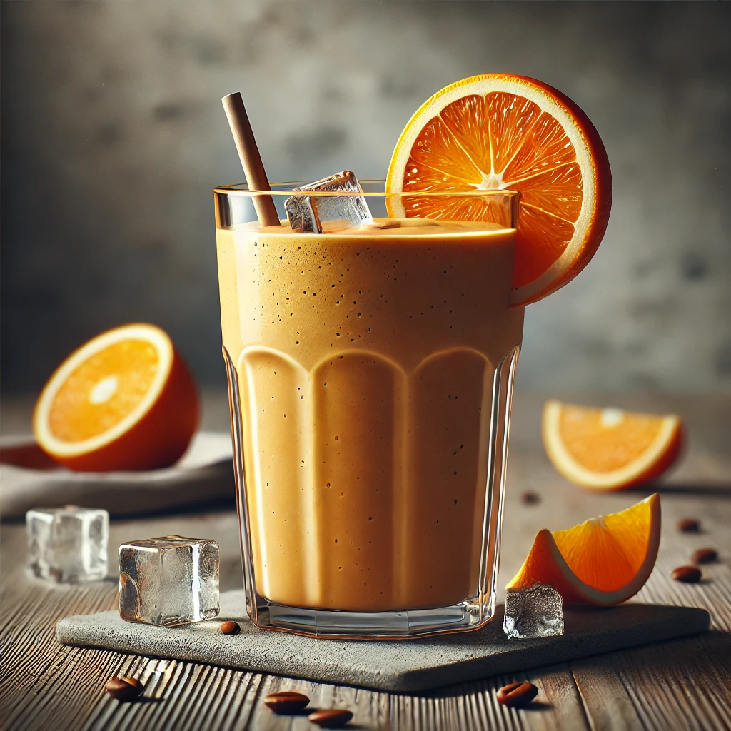 Energizáló és frissítő smoothie narancslével és kávéval