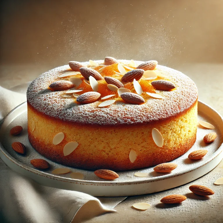Narancsos-mandulás torta tálalva