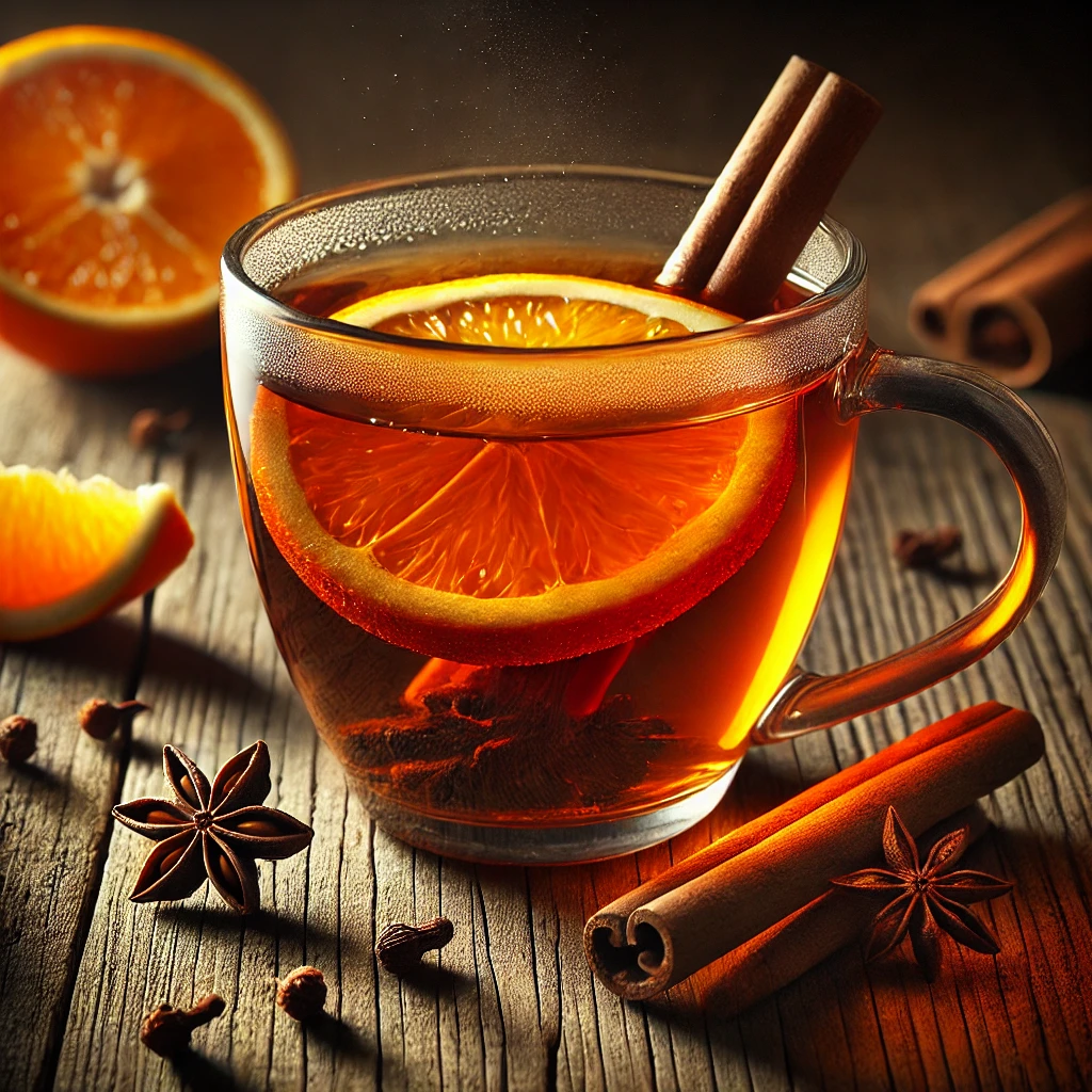 Meleg, fűszeres tea narancs és szegfűszeg ízzel