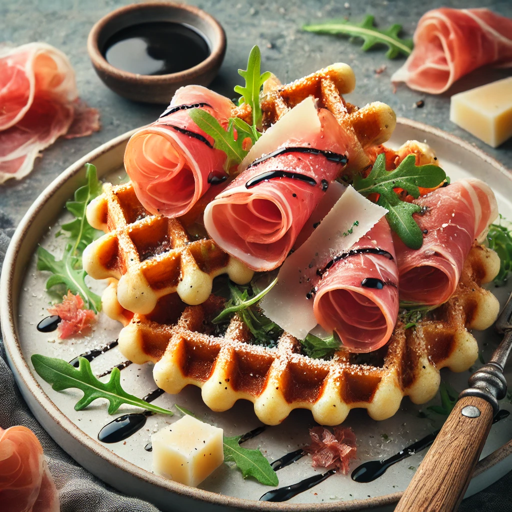 Sós olasz gofri prosciuttóval, parmezánnal és friss rukkolával