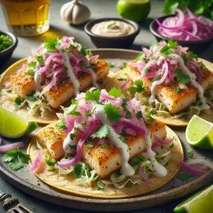 Autentikus mexikói Pescado Taco grillezett hallal és friss zöldségekkel