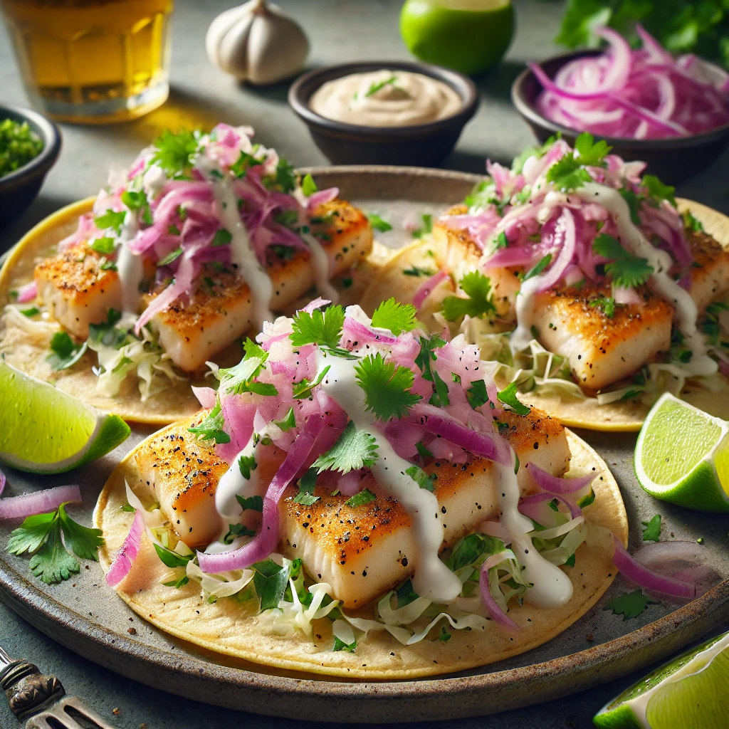 Autentikus mexikói Pescado Taco grillezett hallal és friss zöldségekkel