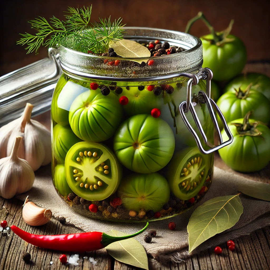 Quick and easy homemade pickled green tomatoes