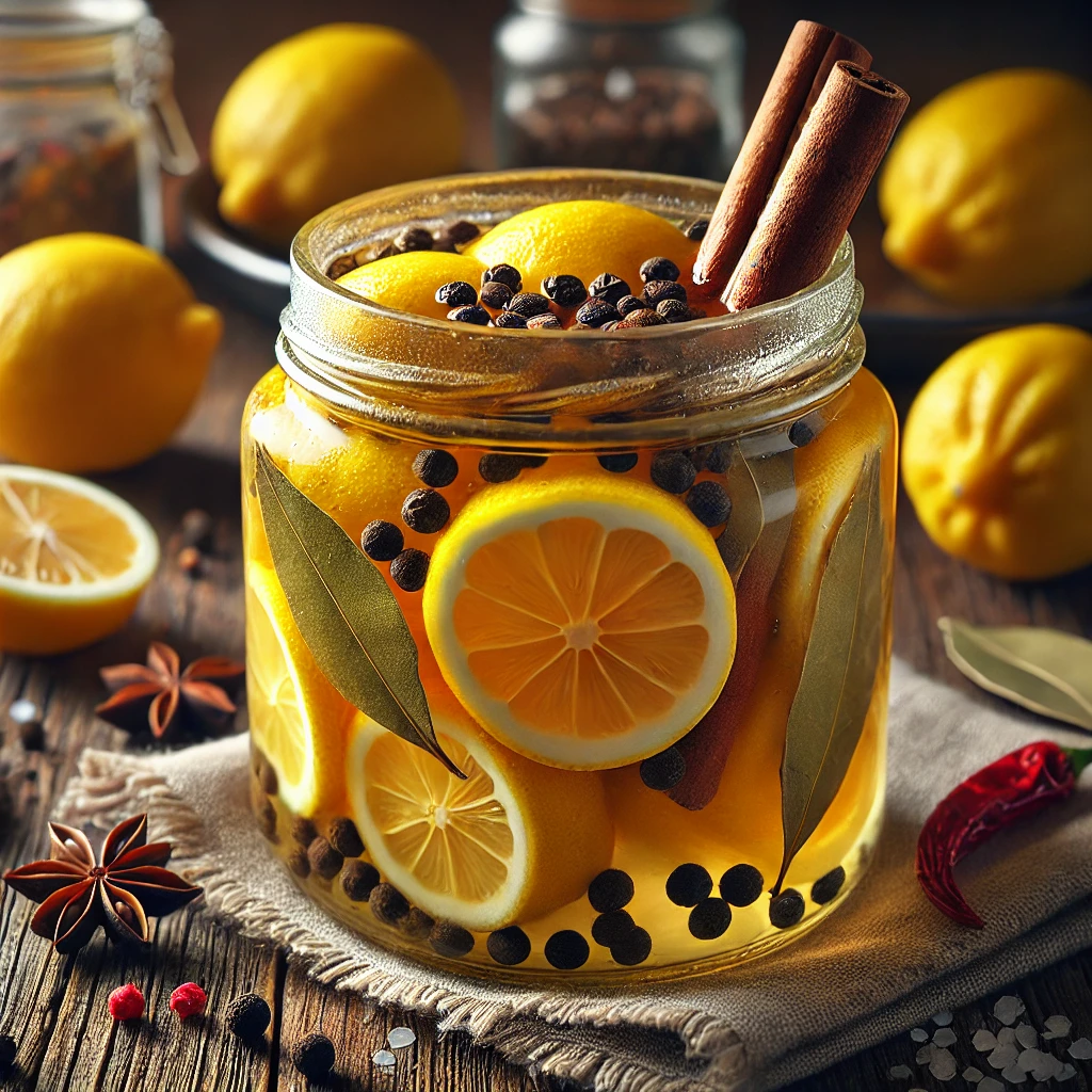 Traditional preserved lemons with aromatic spices