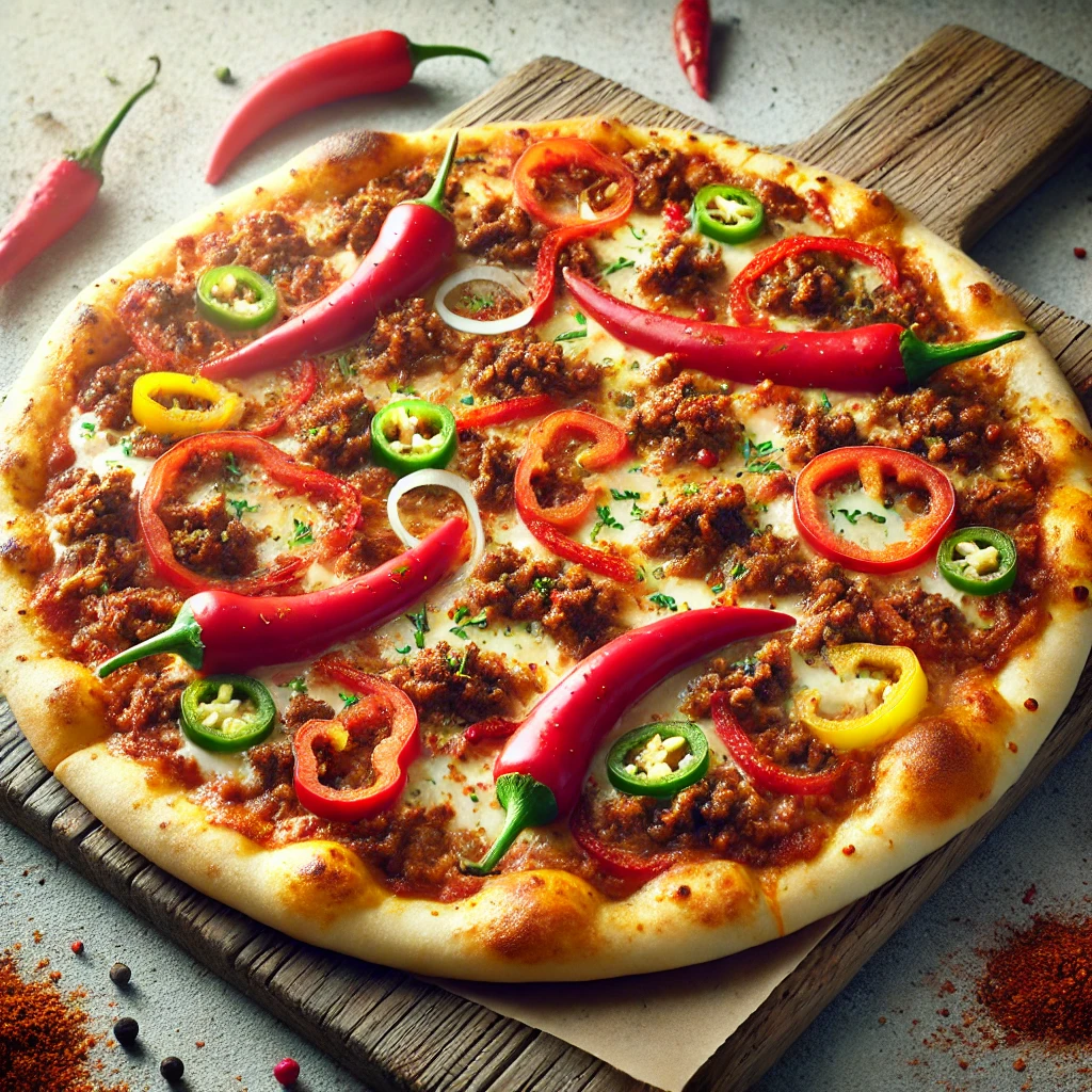 Fűszeres húsos pizza ras el hanout fűszerrel és paprikával