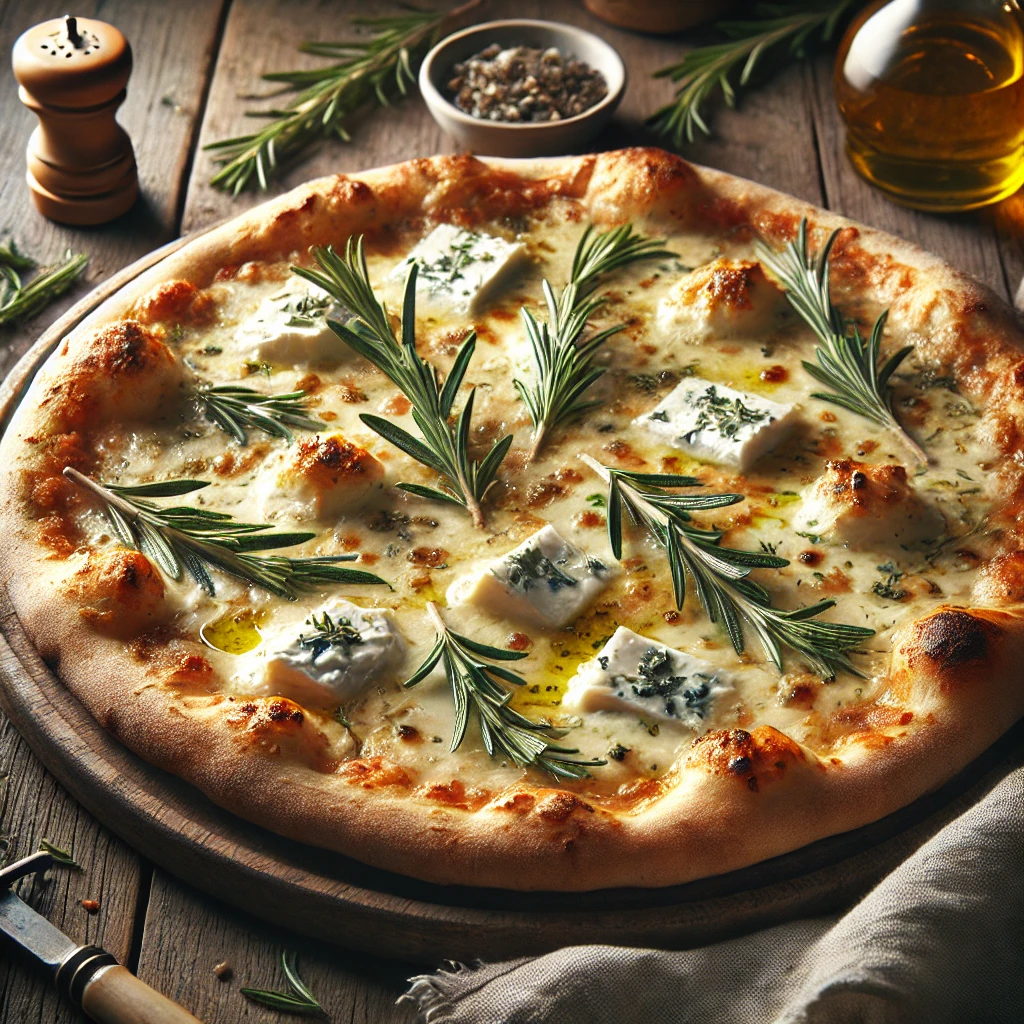 Autentikus olasz fehér pizza gorgonzola sajttal és parmezánnal