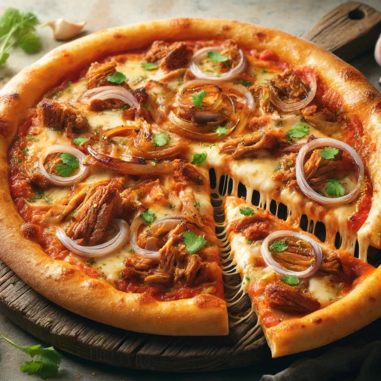Kubai stílusú pizza sült sertéshússal és karamellizált hagymával